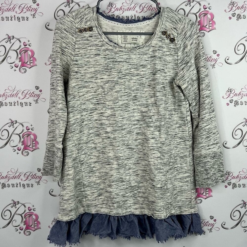 Saturday Sunday sweater grey Cozy Gray Sweater with Blue Ruffle Hem